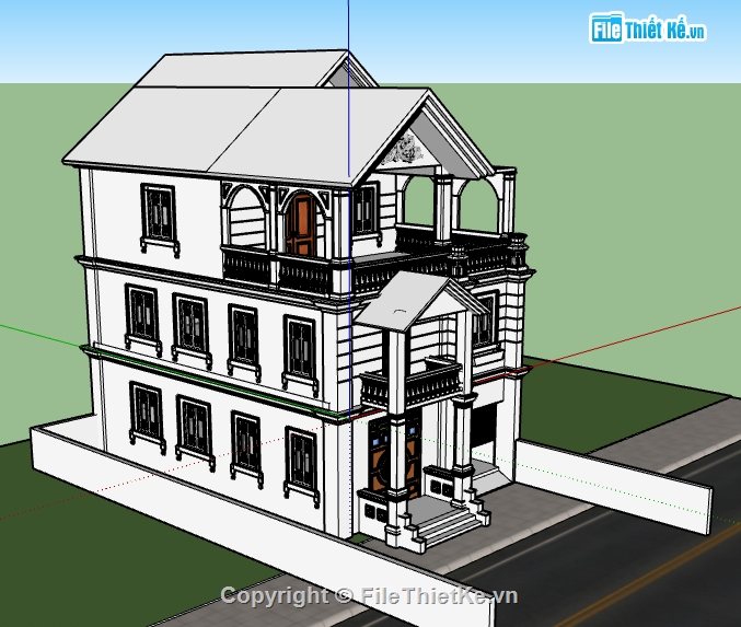 biệt thự hiện đại,biệt thự 2 tầng,biệt thự 3 tầng,Model Sketchup biệt thự 3 tầng